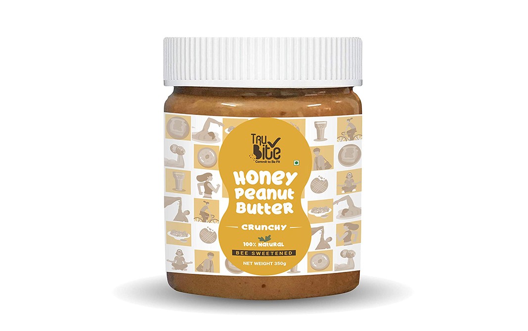 Trubite Honey Peanut Butter Crunchy Bee Sweetened  Plastic Jar  350 grams